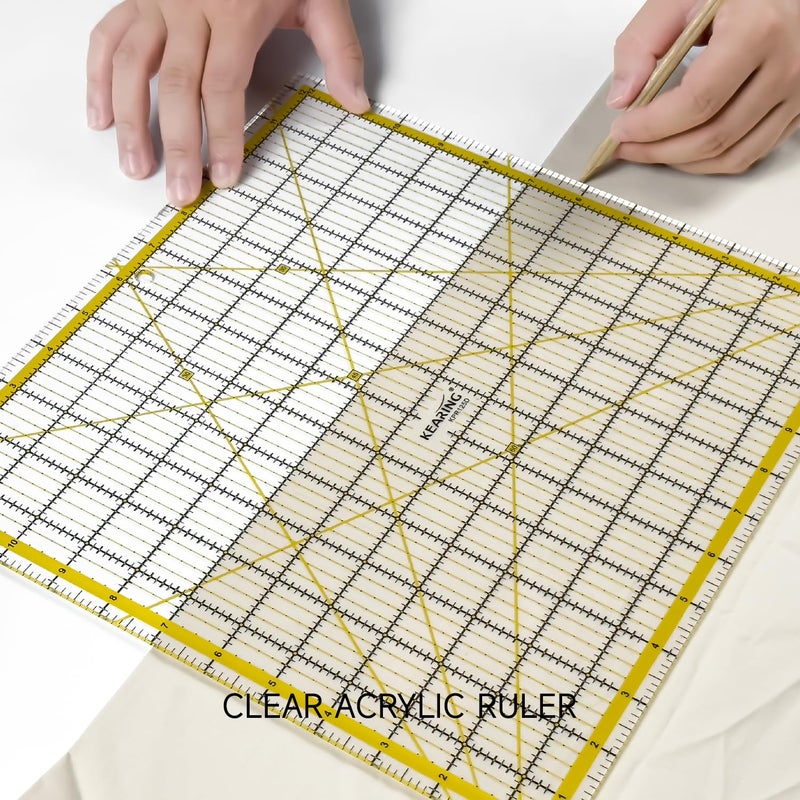 KEARING KERING Extra-Large Quilting Ruler - 12.5x12.5 inch Anti-Slip Acrylic Ruler for Patchwork Piecing, Bias Strips & Rotary Cutting, Professional Quilter's Must-Have Tool - Image 5